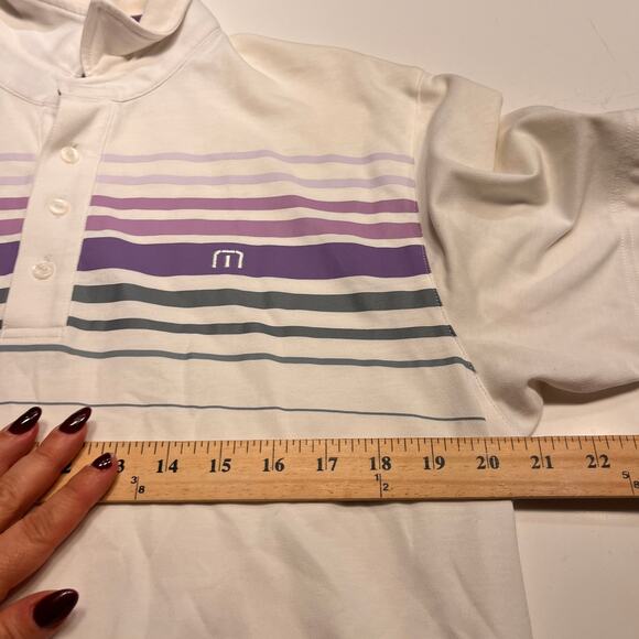 Travis Mathew White Striped Barton Creek Polo T-Shirt Size Large - Picture 7 of 10